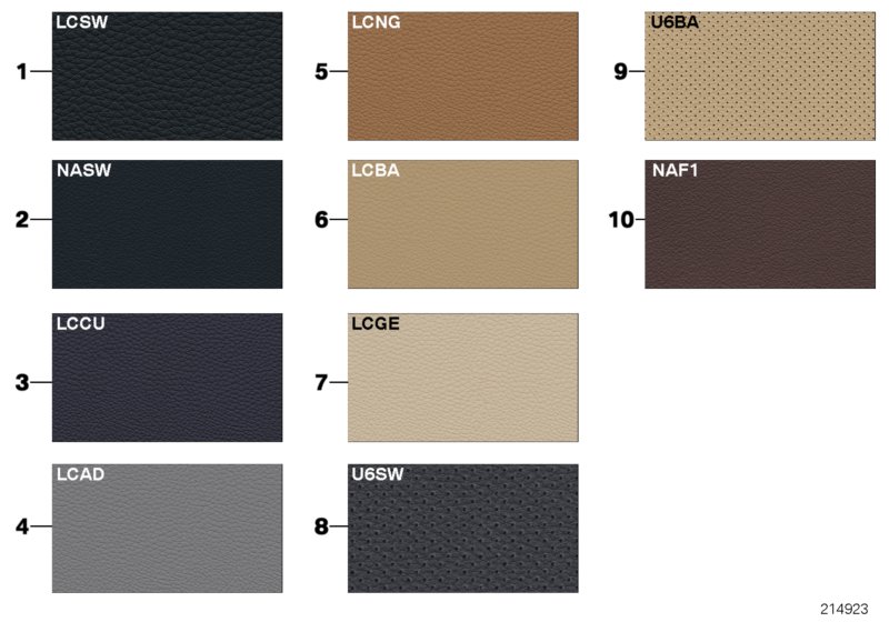 Sample page, cushion colours, leather