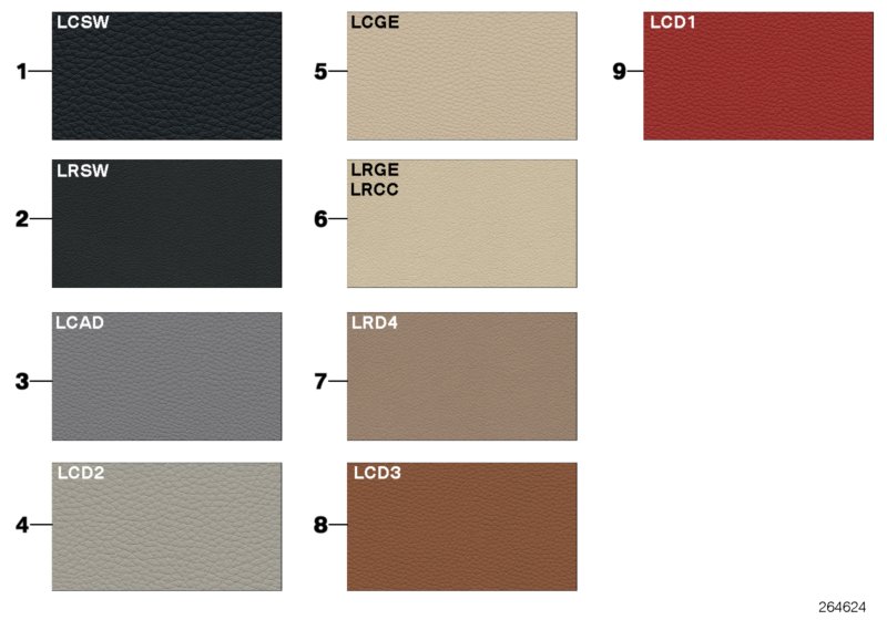 Sample page, cushion colours, leather