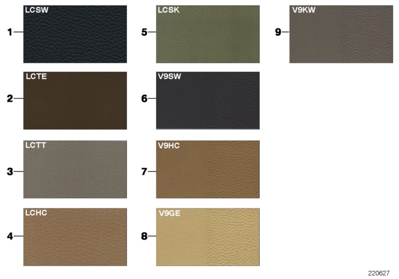 Sample page, cushion colours, leather