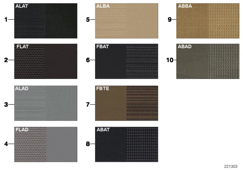 Sample page, cushion colours, fabric