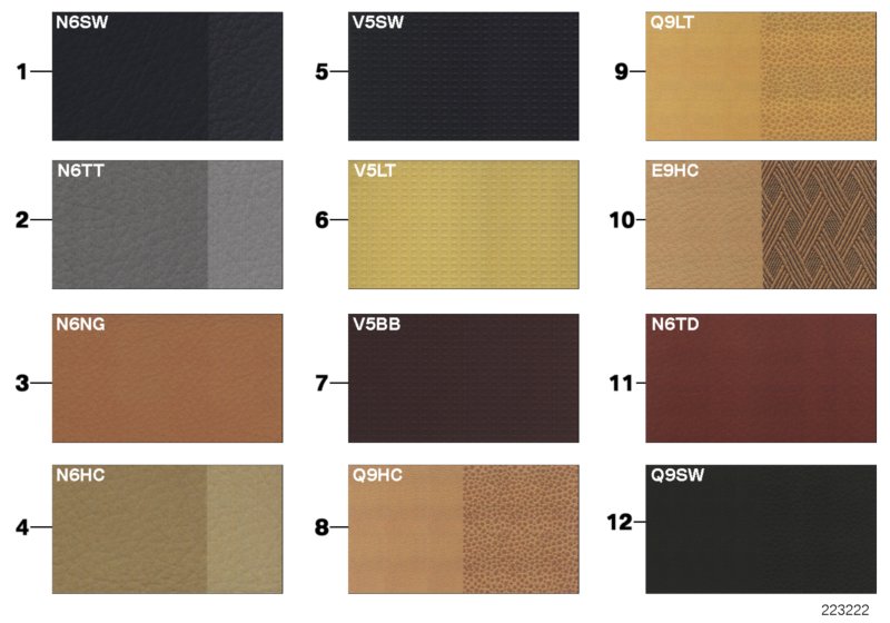 Sample page, cushion colours, leather