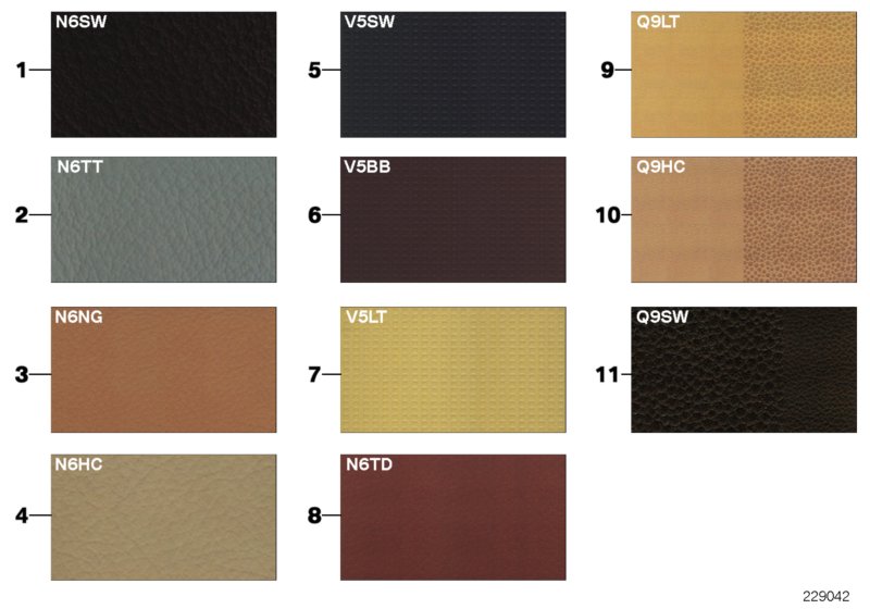 Sample page, cushion colours, leather