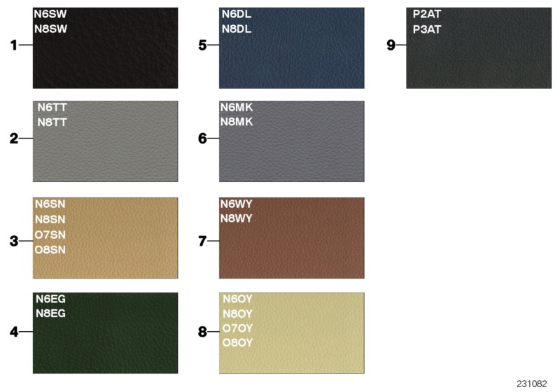 Sample page, cushion colours, leather