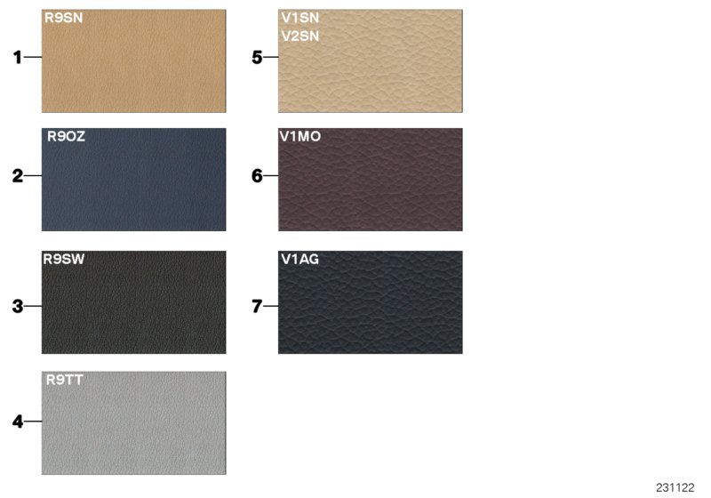 Sample page, cushion colours, leather