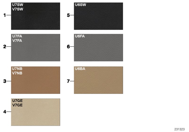 Sample page, cushion colours, leather