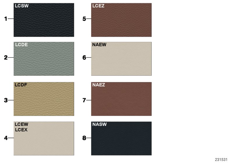 Sample page, cushion colours, leather