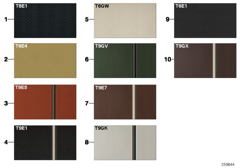 Sample page, cushion colours, leather