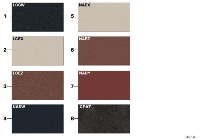 Sample page, cushion colours, leather