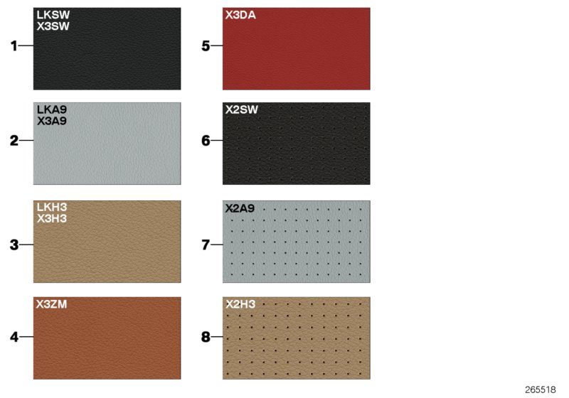 Sample page, cushion colours, leather