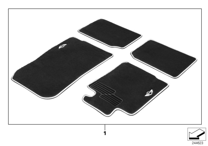 Floor mats, textile, with tread guard