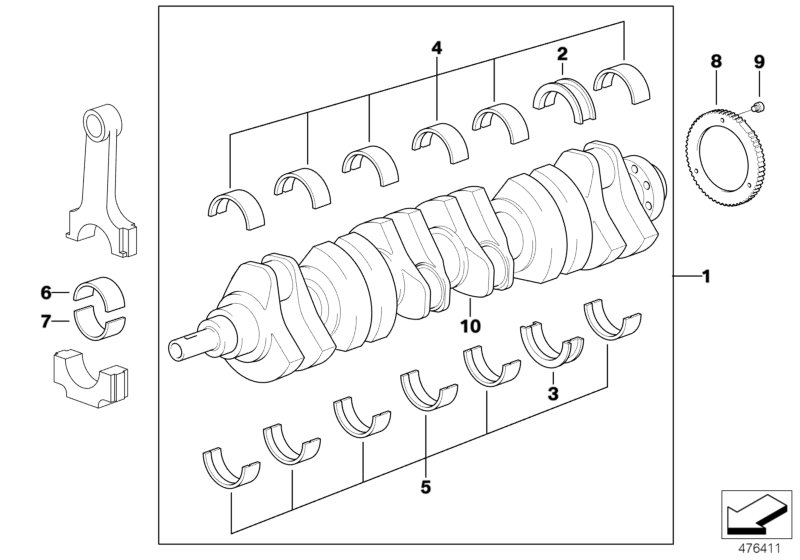 Crankshaft with bearing shells