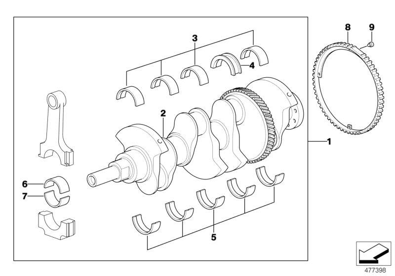 Crankshaft with bearing shells