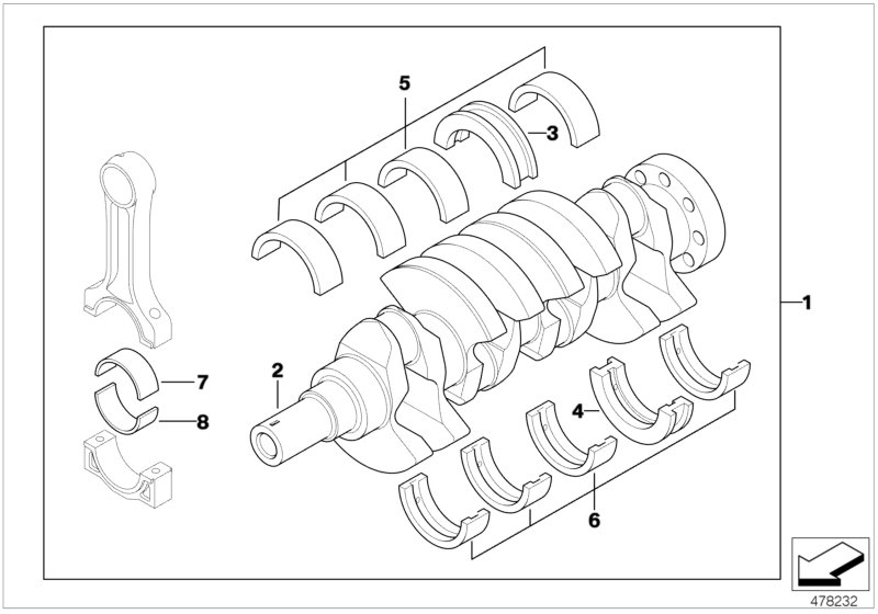 Crankshaft with bearing shells