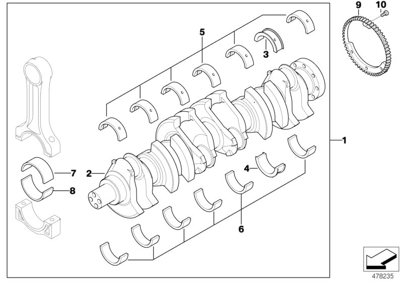 Crankshaft with bearing shells