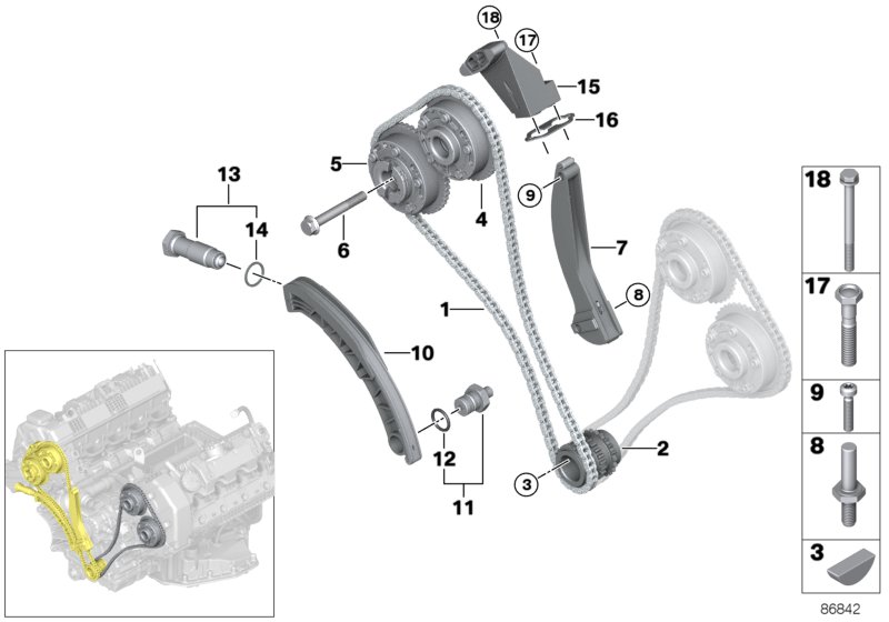 Timing gear, timing chain, cyl. 1-4