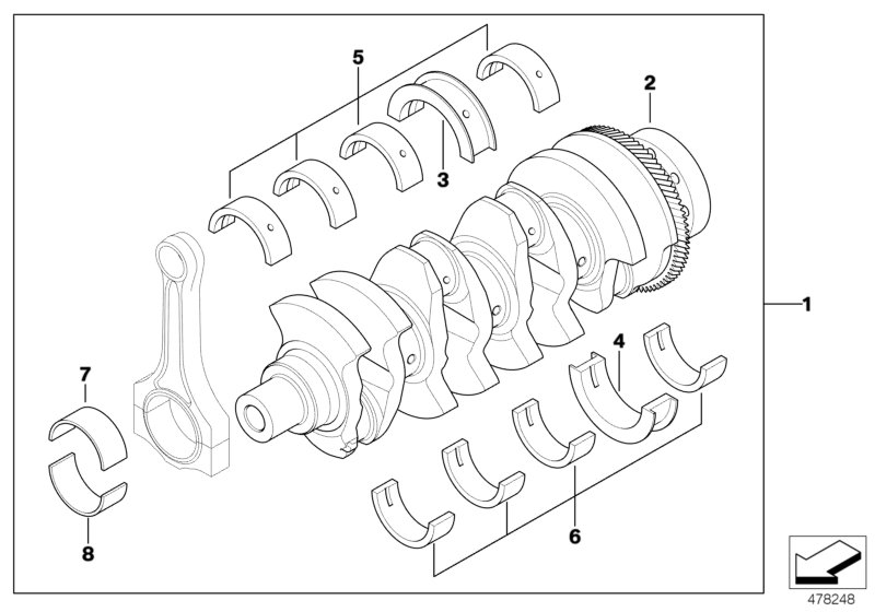 Crankshaft with bearing shells
