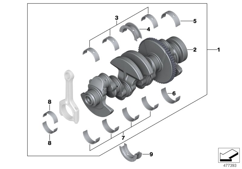 Crankshaft with bearing shells