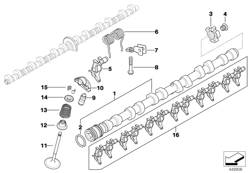 Valve timing gear, camshaft, inlet