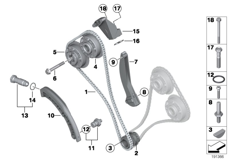 Timing chain, cylinders 1-6