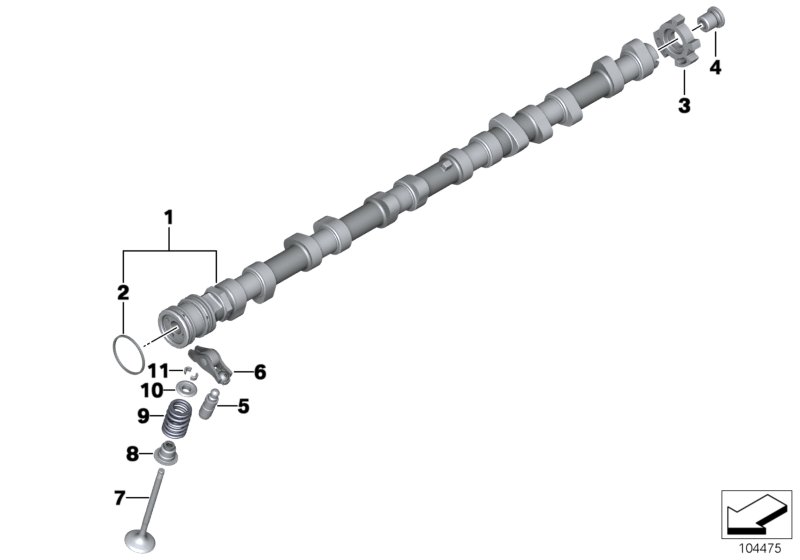 Valve timing gear, camshaft, outlet