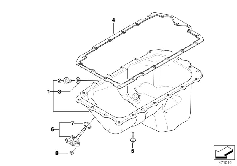 Oil pan/oil level indicator