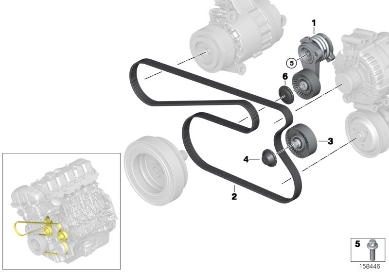 Belt drive-alternator/AC/power steering
