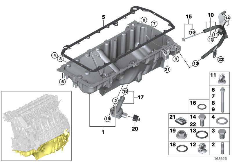 Oil pan/oil level indicator