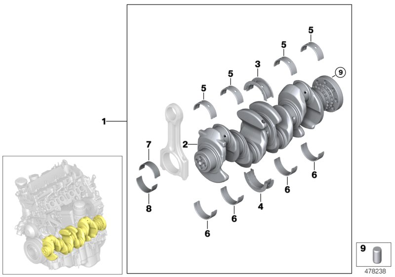 Crankshaft with bearing shells