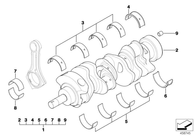 Crankshaft with bearing shells