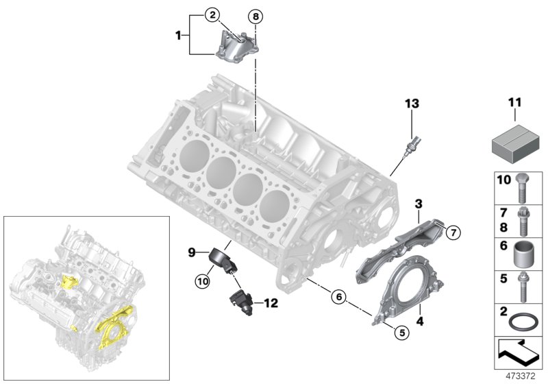 Engine block mounting parts