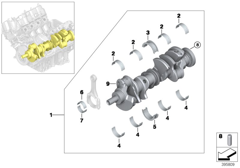 Crankshaft with bearing shells