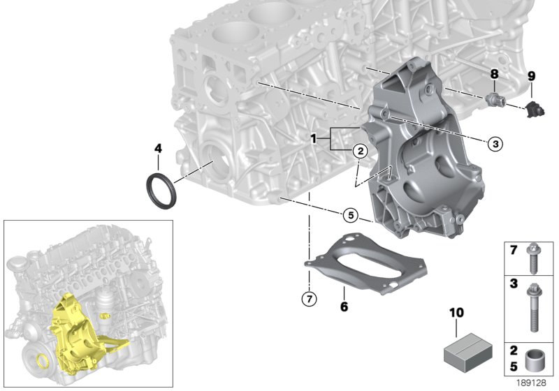 Engine block mounting parts