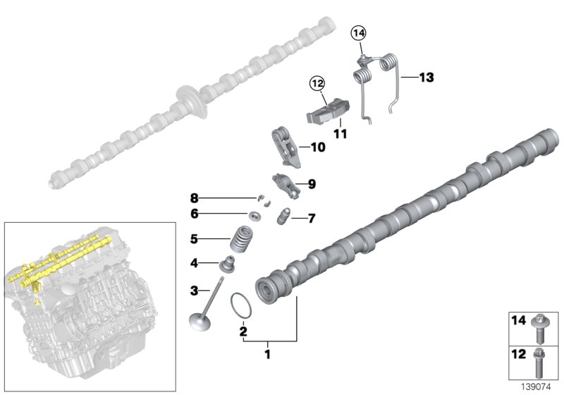 Valve timing gear, camshaft, inlet