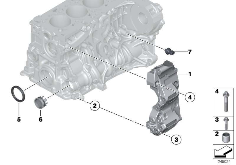 Engine block mounting parts
