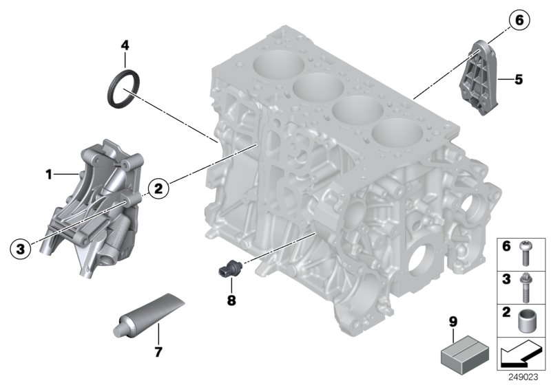 Engine block mounting parts