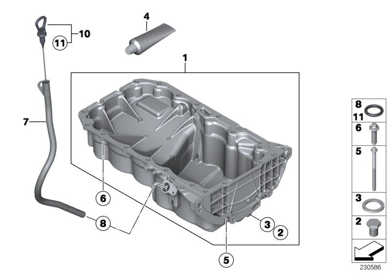 Oil pan/oil level indicator