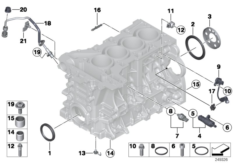 Engine block mounting parts