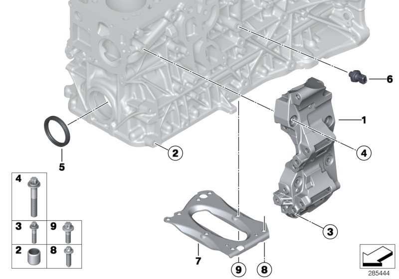 Engine block mounting parts