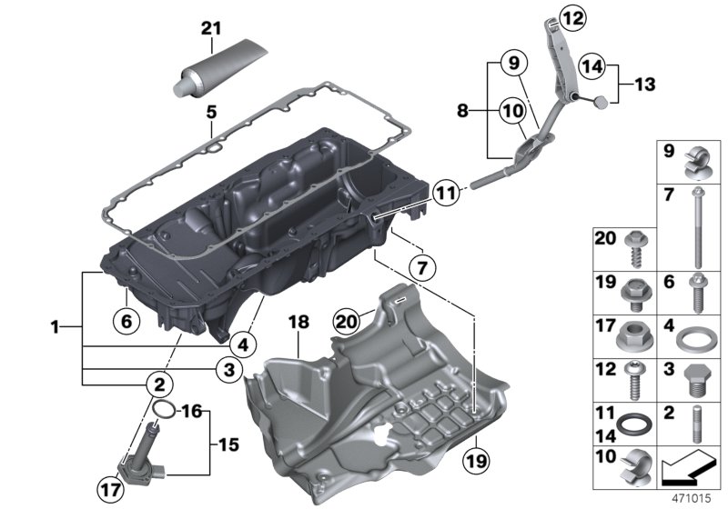 Oil pan/oil level indicator