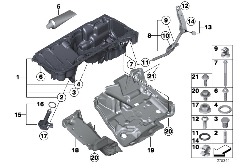 Oil pan/oil level indicator