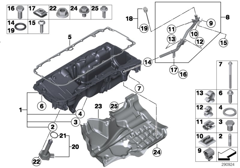Oil pan/oil level indicator