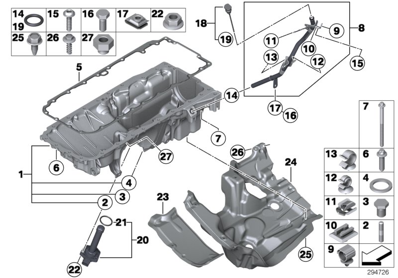 Oil pan/oil level indicator