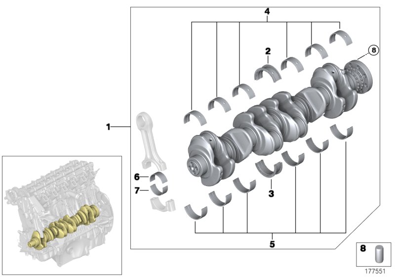 Crankshaft with bearing shells