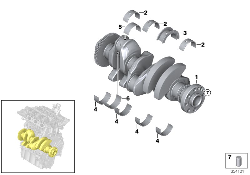 Crankshaft with bearing shells