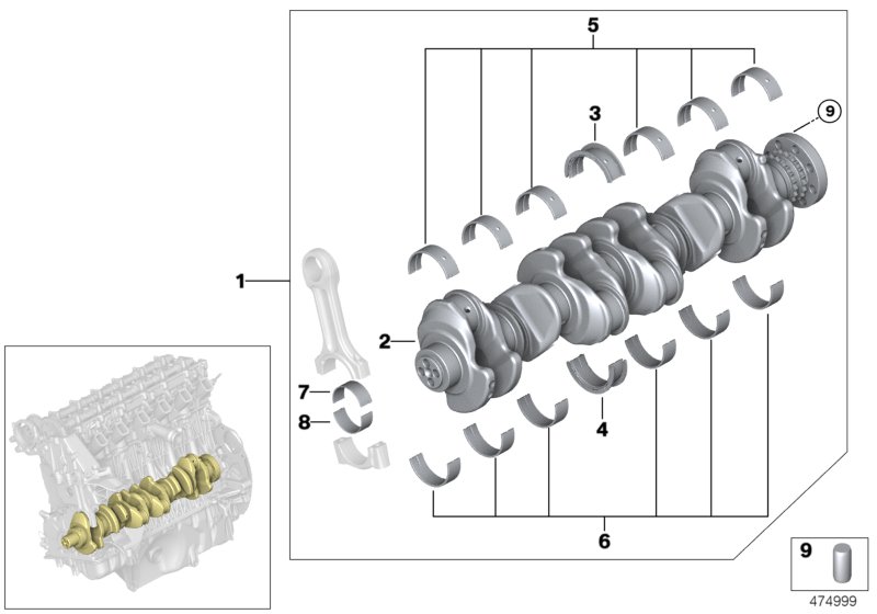Crankshaft with bearing shells