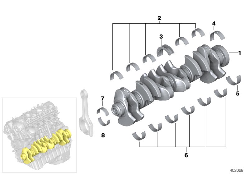 Crankshaft with bearing shells