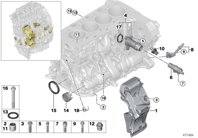 Engine block mounting parts