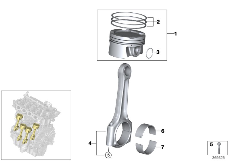 Crankshaft drive-connecting rod/piston
