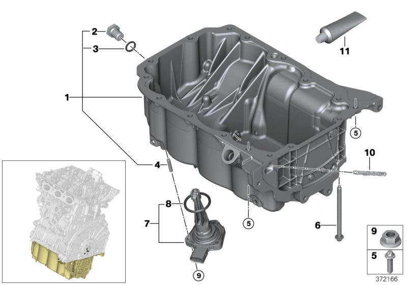 Oil pan/oil level indicator
