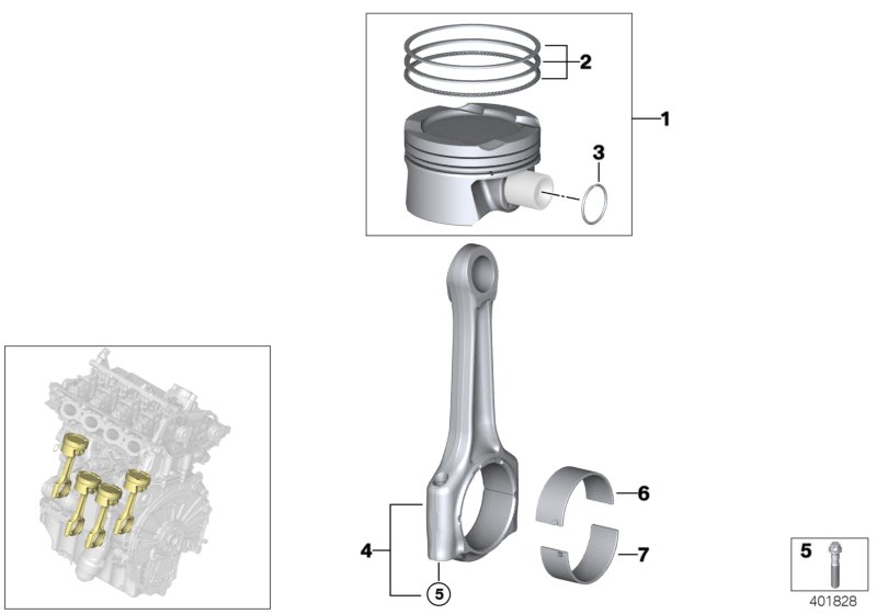 Crankshaft drive-connecting rod/piston